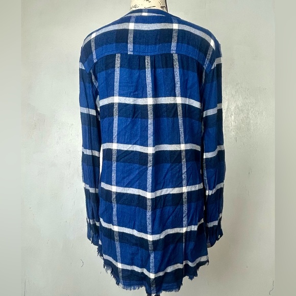 Anthropologie | HOLDING HORSES button up roll tab fringe hem blue plaid country - Picture 16 of 16